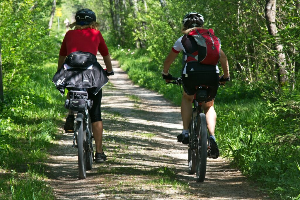 Cyclistes de dos dans un chemin