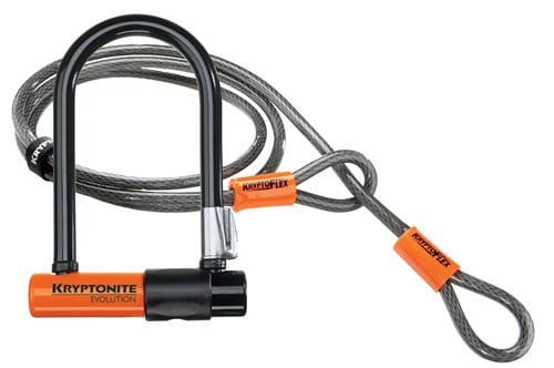 Un antivol avec un U et un cable pour bloquer la roue arrière et la roue avant du vélo