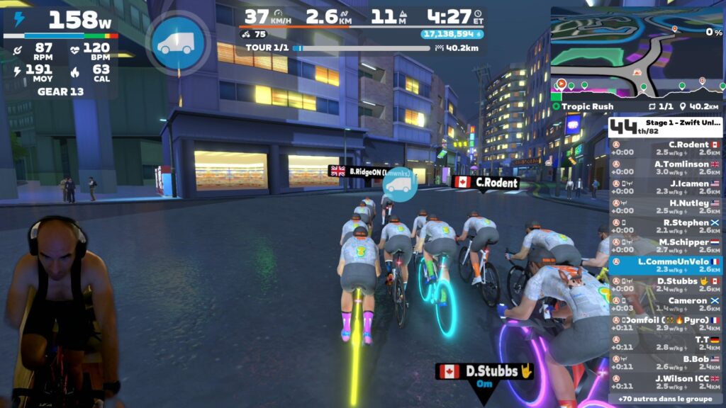 Interface ZWIFT transparente en pleine course