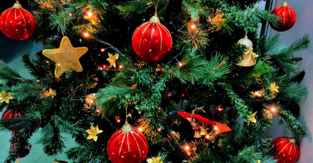 Sapin de Noël pour poser les cadeaux des cyclistes