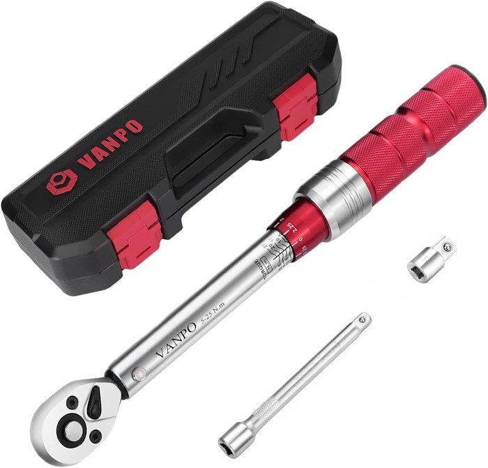 Clé Dynamométrique VANPO 1/4", Clé de Torsion 5-25 Nm