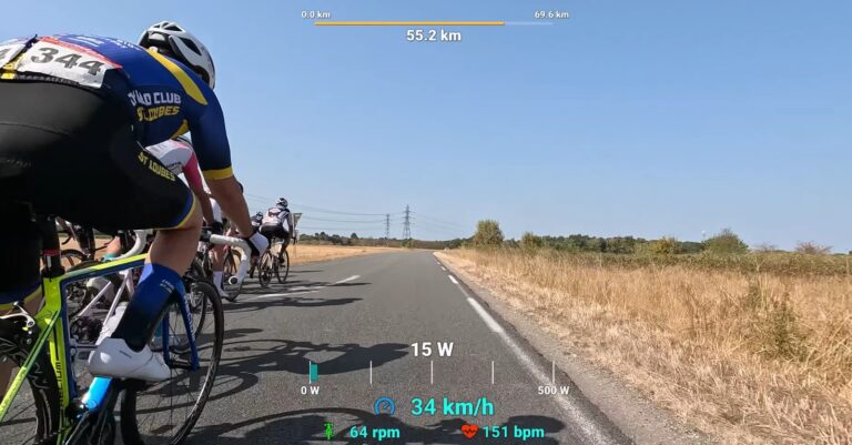 Cycliste placé à l'avant avec le peloton uniquement à gauche