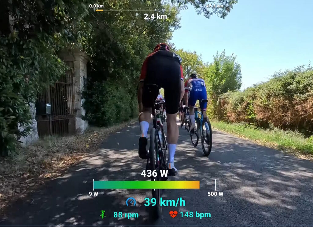 cycliste à 39 km/h après le virage