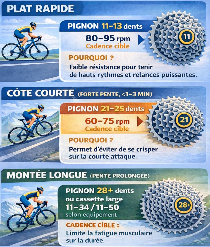 Infographie pour savoir quel braquet utiliser suivant le situation