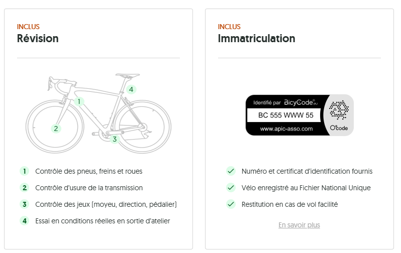 Liste des prestations incluses : révision et immatriculation BicyCode