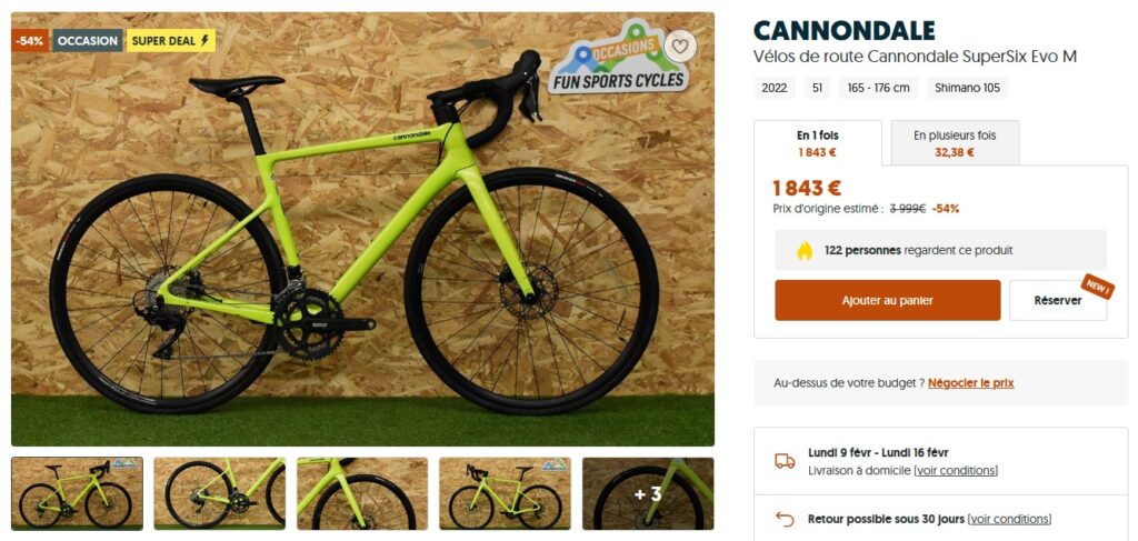 Un vélo de route CANNONDALE SuperSix à - 54% !